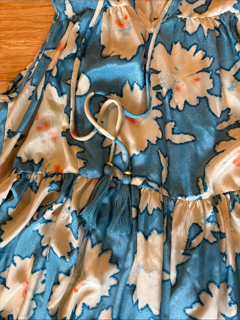 AnthropologieRAGA Blue Cream Daisy Floral Tiered Halter Maxi Dress XS boho - Picture 3 of 6